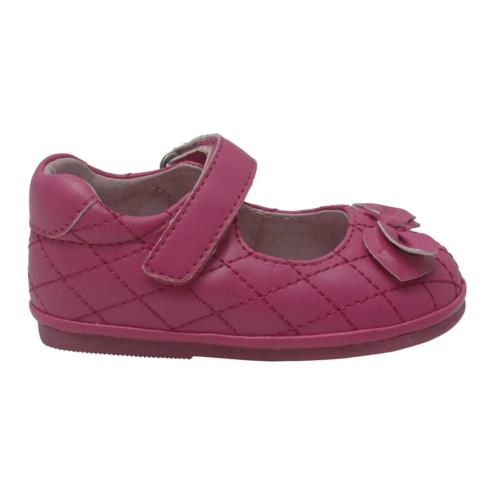 Baby Girls Fuchsia Quilted Strap Bow Mary Jane Shoes 1-3 Baby