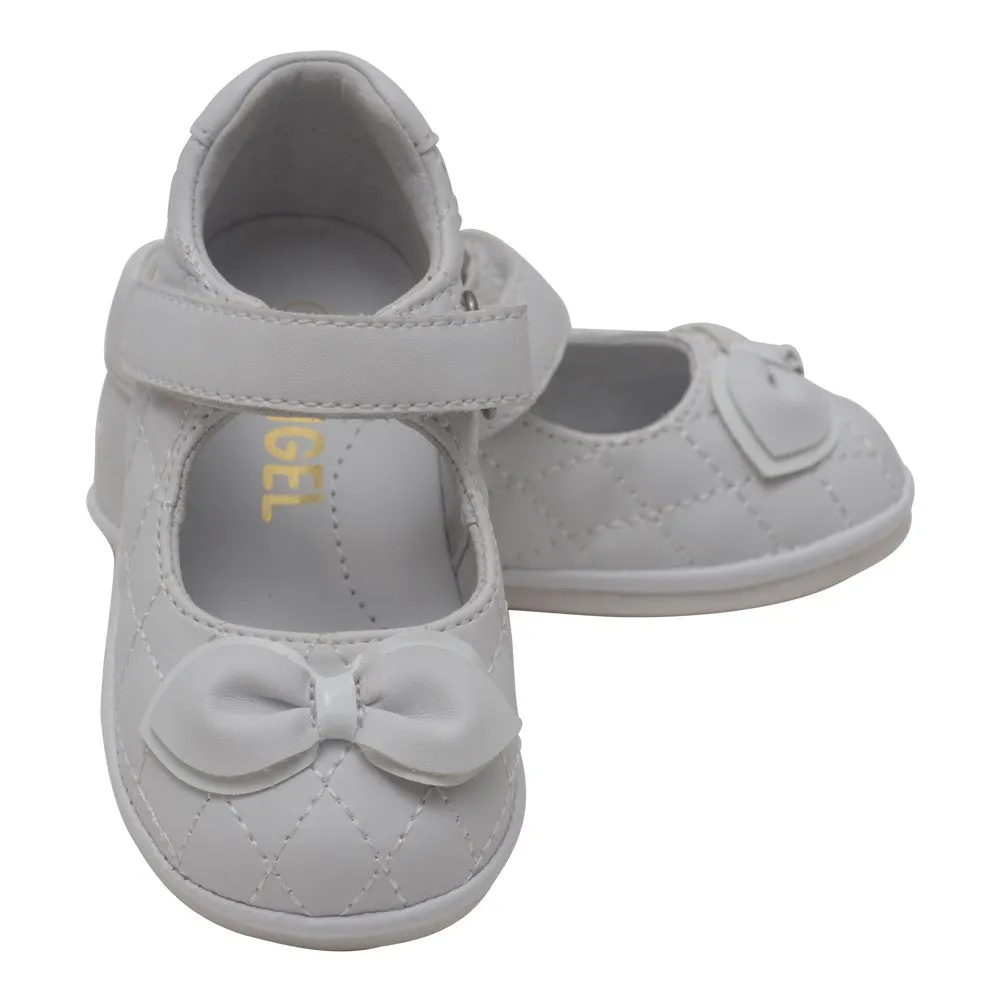 Baby Girls White Quilted Strap Bow Mary Jane Shoes 1-3 Baby