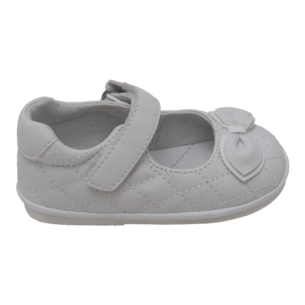 Baby Girls White Quilted Strap Bow Mary Jane Shoes 4 Baby-7 Toddler