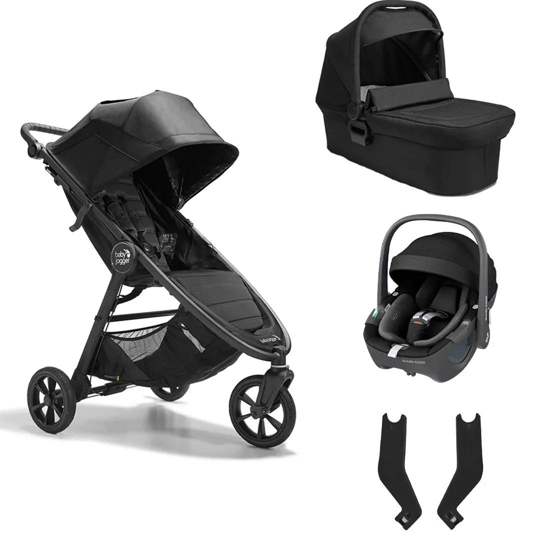 Baby Jogger City Mini GT2   Carrycot   Maxi Cosi Pebble 360 Travel System - Opulent Black