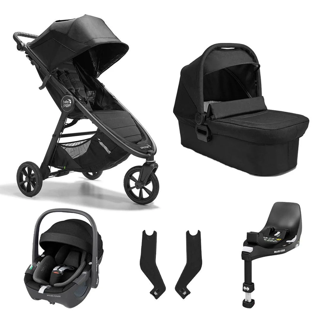 Baby Jogger City Mini GT2   Carrycot   Maxi Cosi Pebble 360 Travel System - Opulent Black