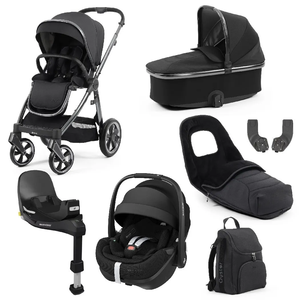 BabyStyle Oyster 3 Black LUXURY Bundle - 7 Piece (Carbonite) with Maxi-Cosi Pebble 360 Pro²