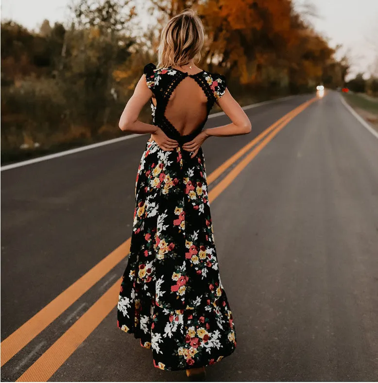 Backless Floral Maxi Dress