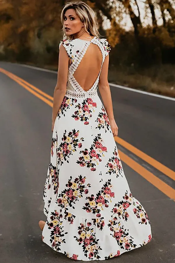 Backless Floral Maxi Dress