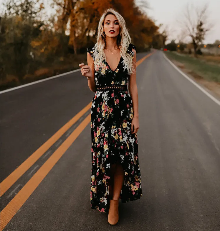 Backless Floral Maxi Dress