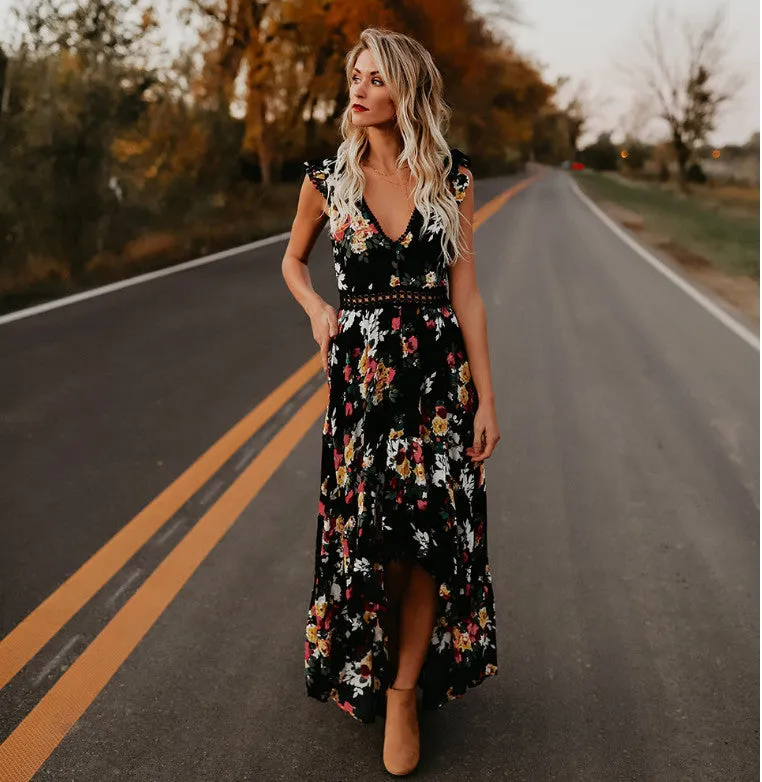 Backless Floral Maxi Dress