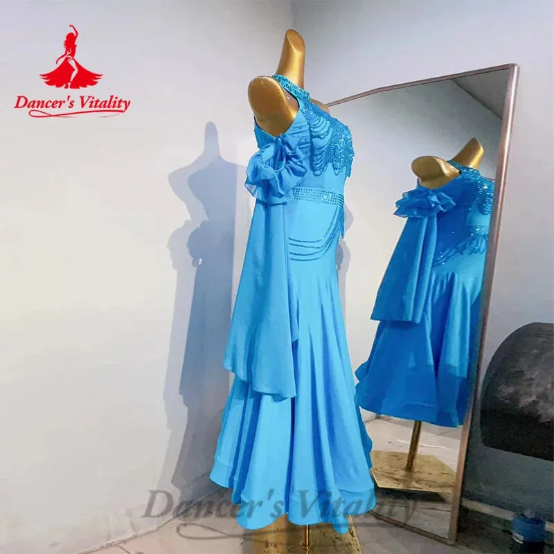 Ballroom Competition Dresses Women's Customization Long Sleeved Rhinestone Fishtail Dress Modern Dance Performance Costumes