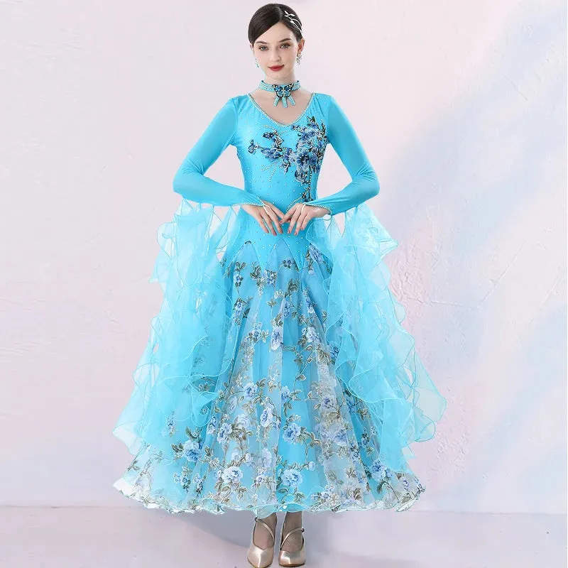 Ballroom Dance Competition Dress Embroidery Rhinestones Performance Wear