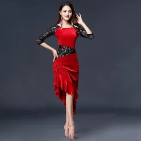 Ballroom Dress Samba Lace Velvet Party Dress One Piece