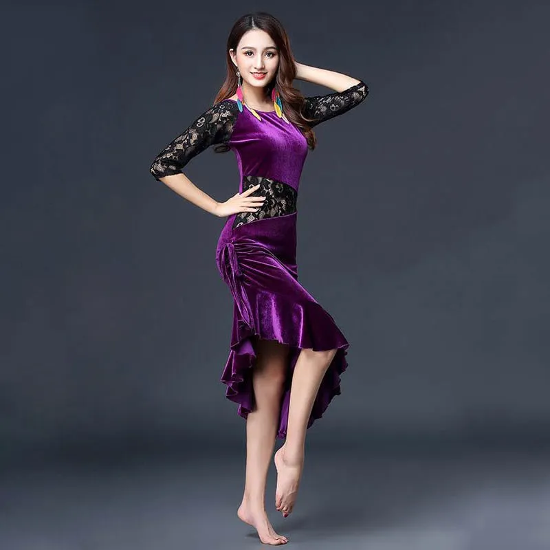 Ballroom Dress Samba Lace Velvet Party Dress One Piece