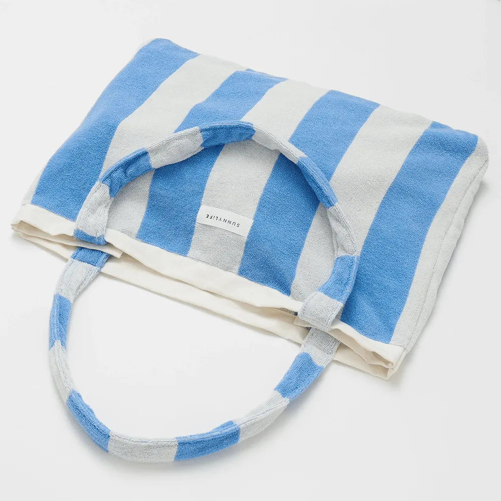 Beach Towel 2-in-1 Tote Bag - Le Weekend Mid Blue-Cream