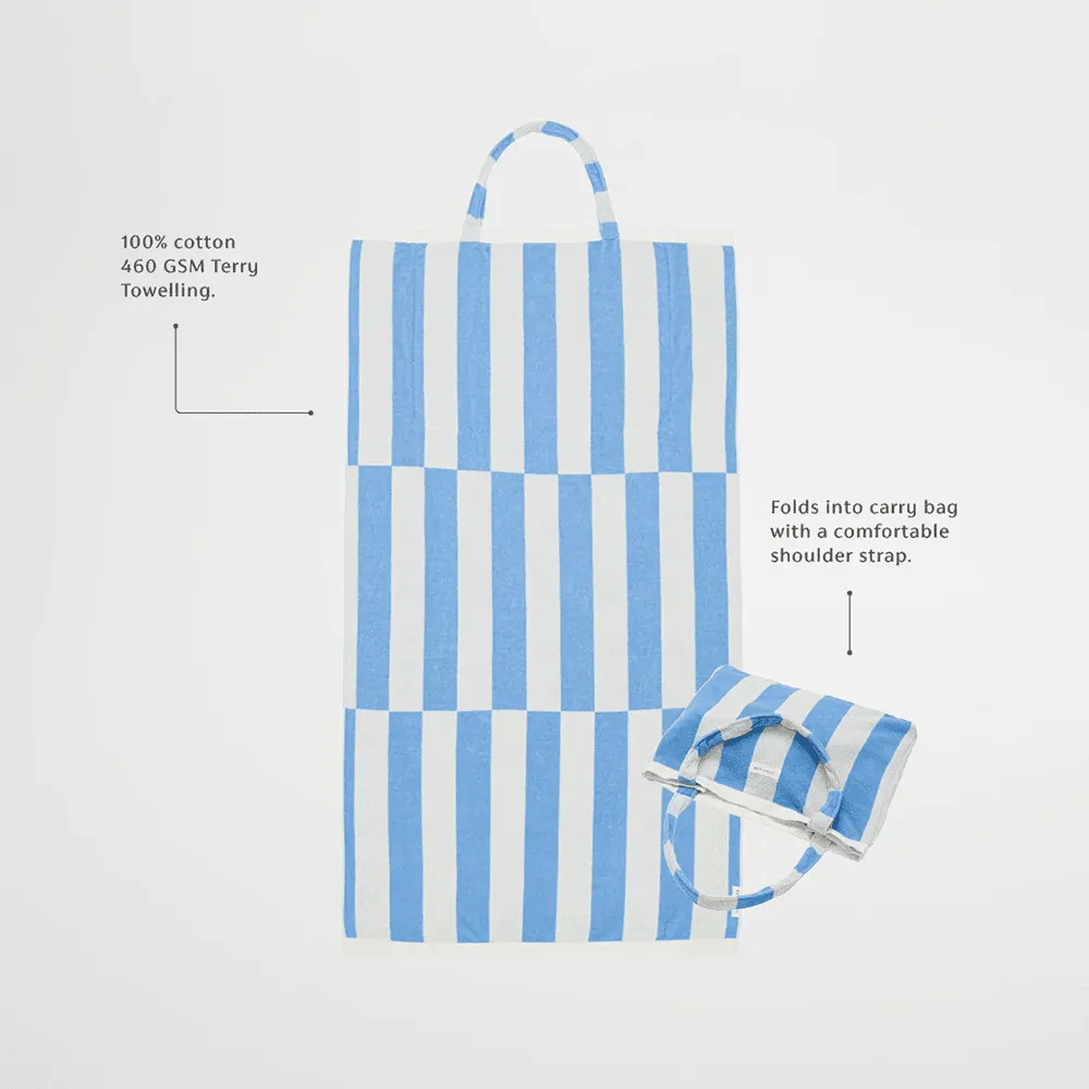 Beach Towel 2-in-1 Tote Bag - Le Weekend Mid Blue-Cream