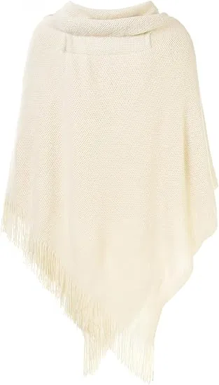 Beige Knit Fringe Winter Poncho