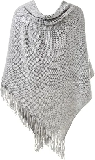 Beige Knit Fringe Winter Poncho