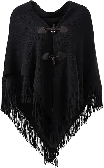 Beige Knit Fringe Winter Poncho