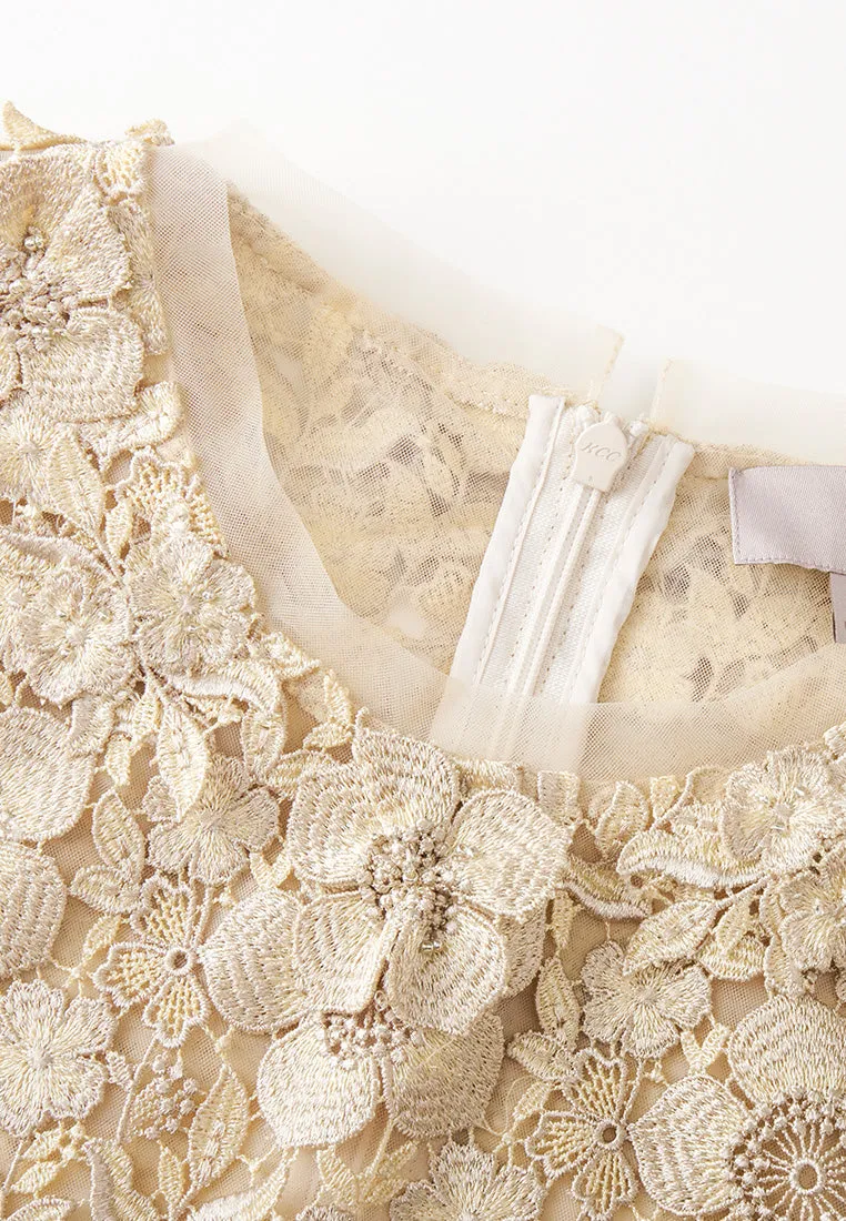 Beige Lace & Mesh Two-pieces Gown