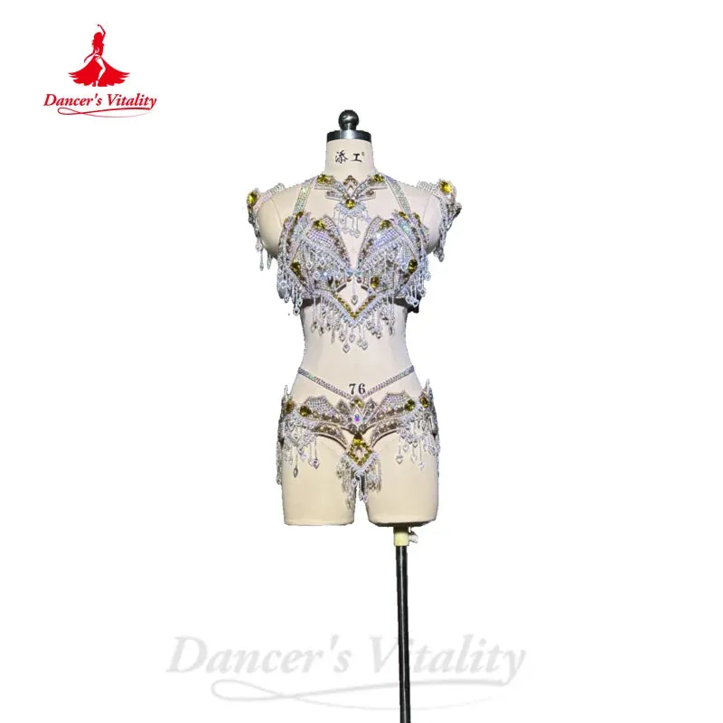 BellyDance Clothing Customized Senior AB Stones Bra Luxury Rhinestones Belt 2pcs Adult Children Oriental Dance Performance Set