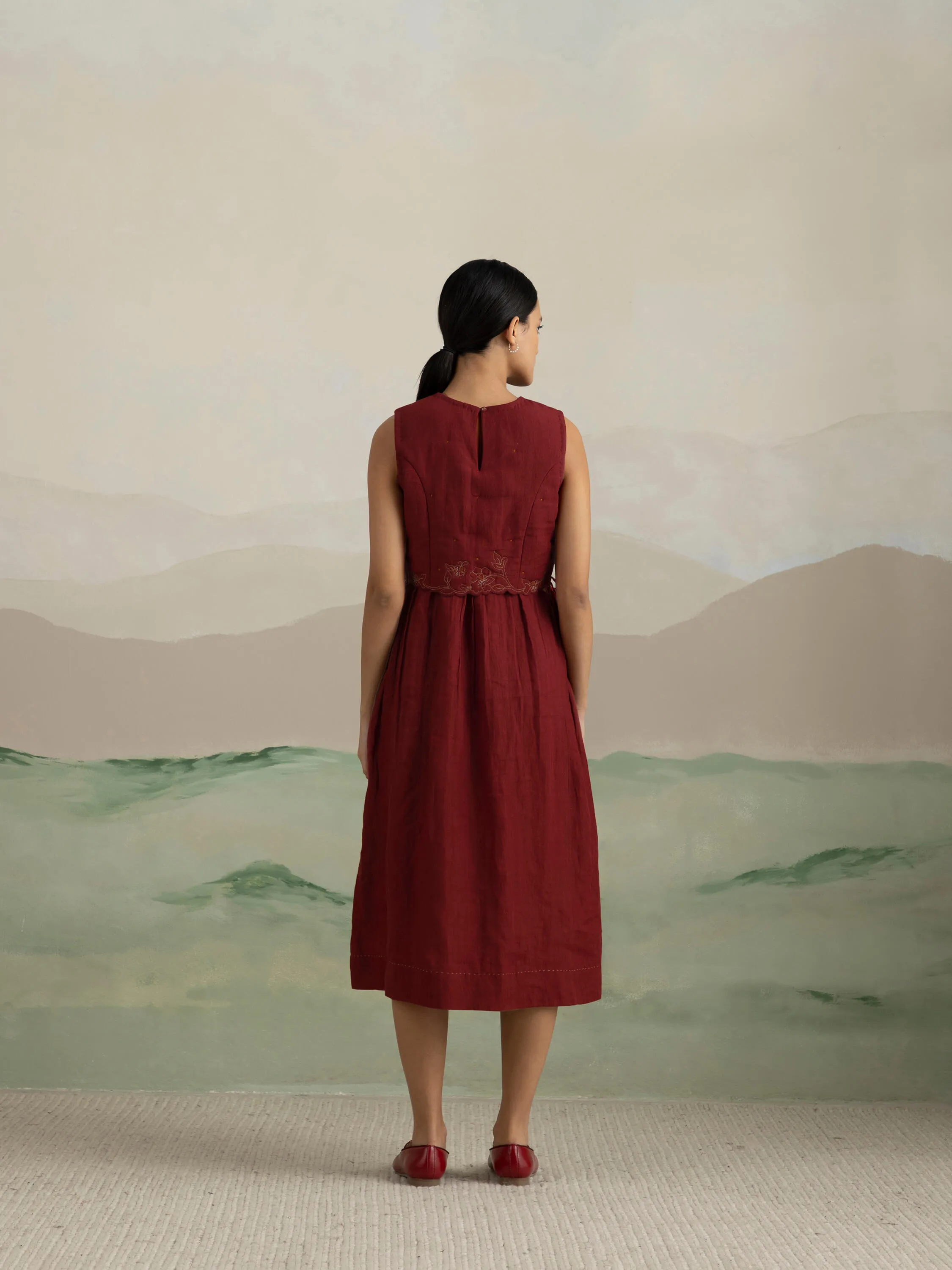 Berry Quilt Linen Midi Dress