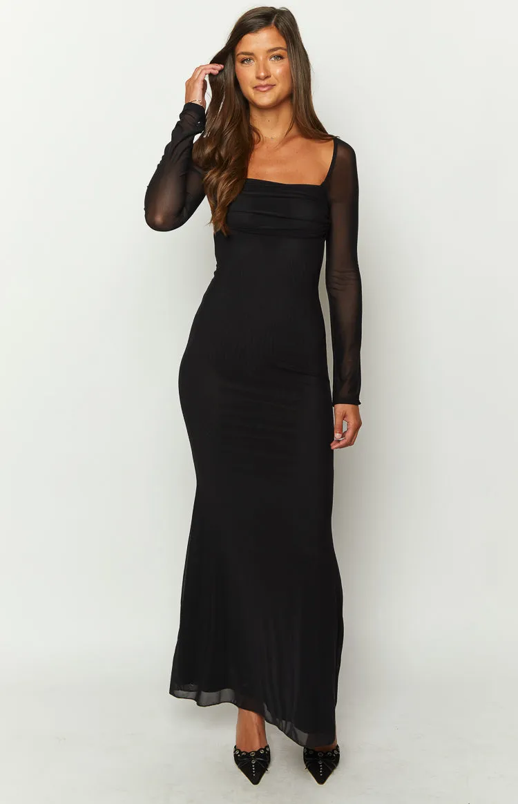 Beverley Black Mesh Long Sleeve Maxi Dress