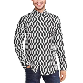 Black and White Shirt Men, Geometric Shirt, Op Art Shirt, High Fashion Shirt Men, Modern Retro Shirt, Men's Black Dress Shirt