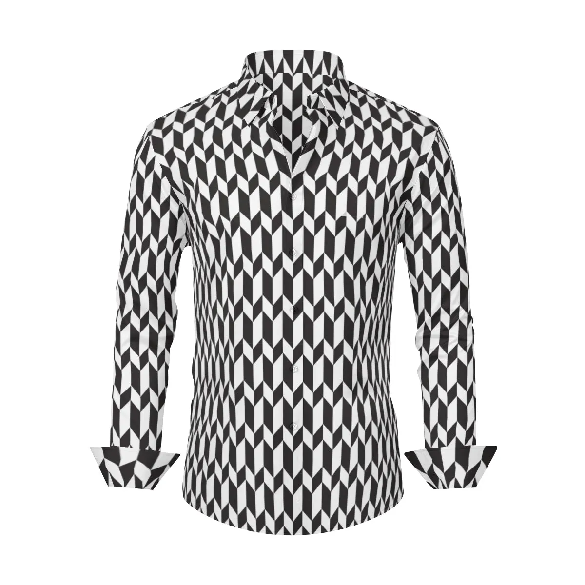 Black and White Shirt Men, Geometric Shirt, Op Art Shirt, High Fashion Shirt Men, Modern Retro Shirt, Men's Black Dress Shirt