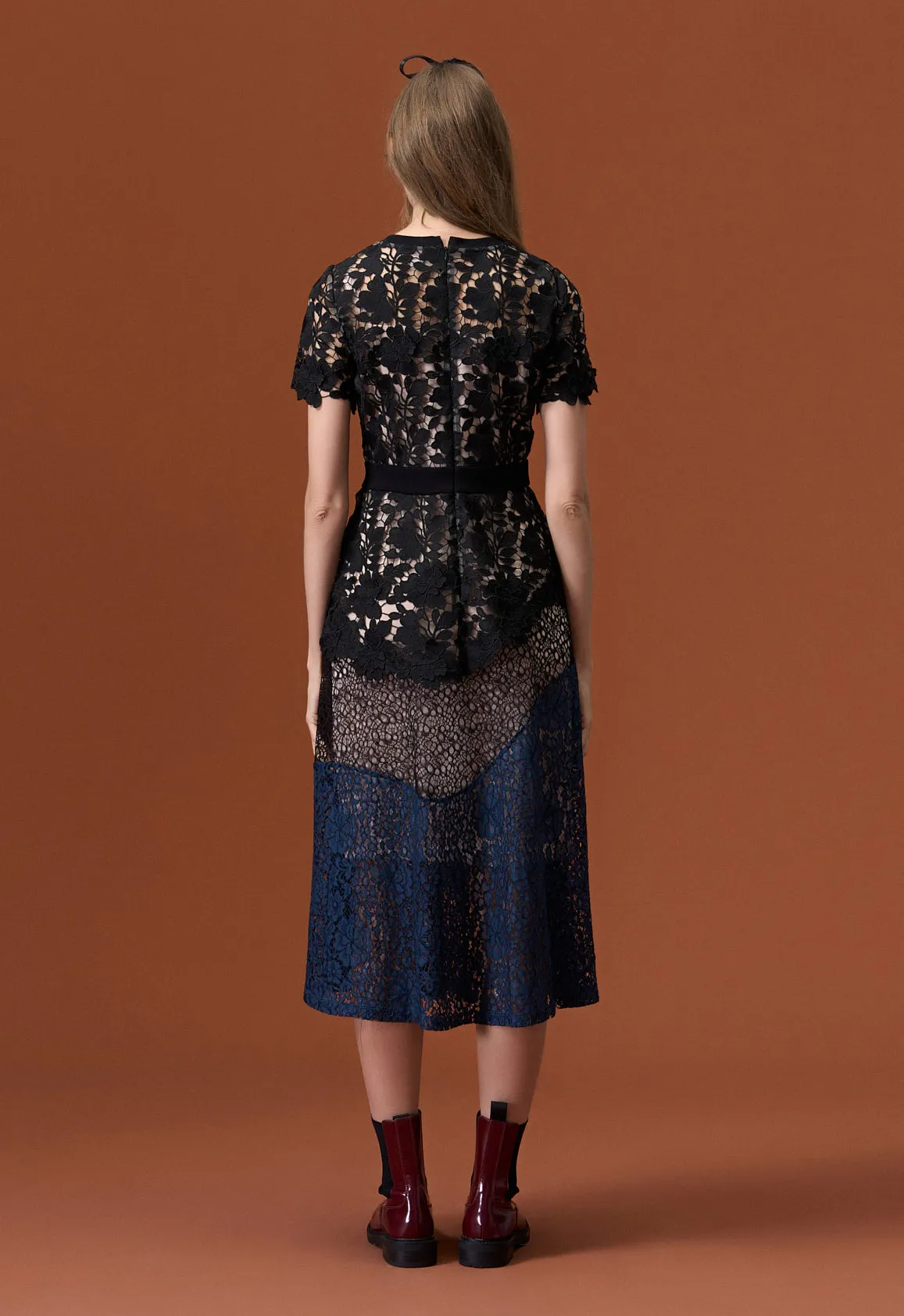 Black Patchwork Lace Cocktail Dress