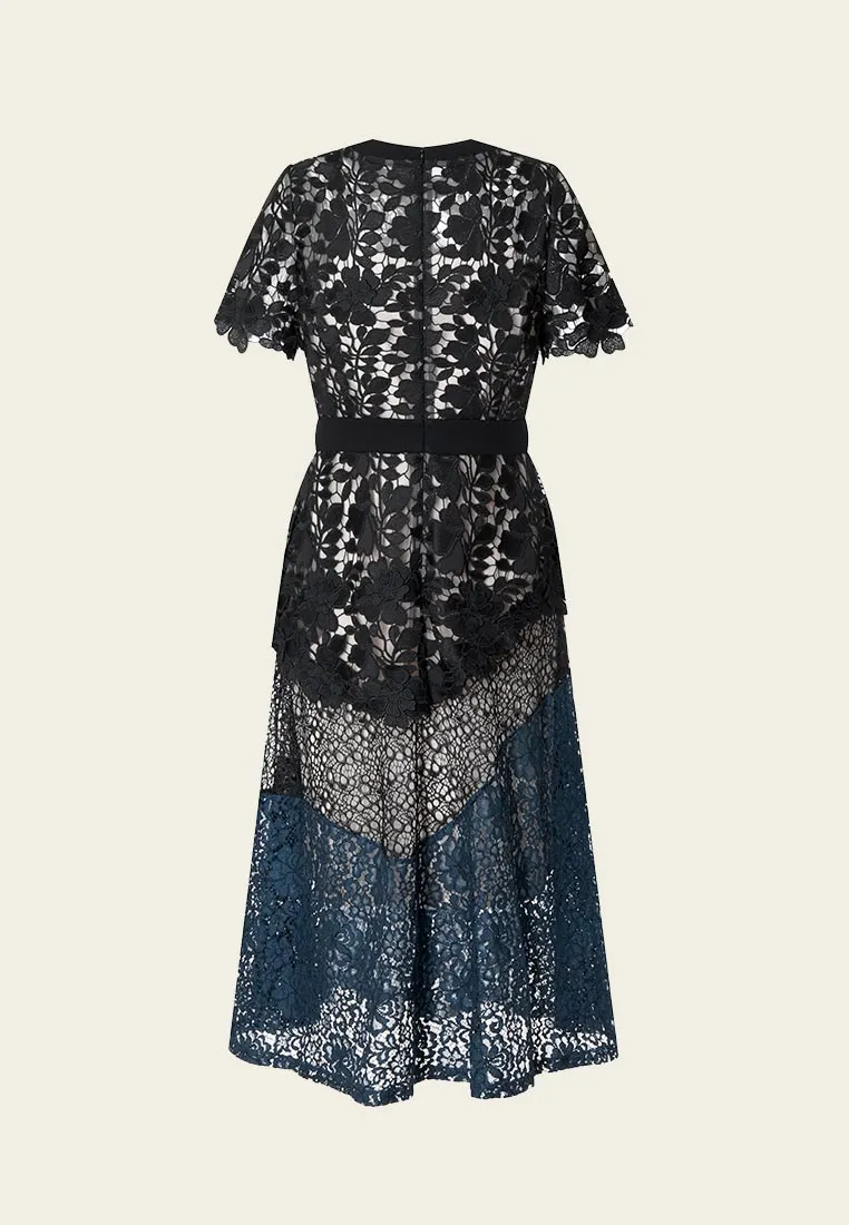 Black Patchwork Lace Cocktail Dress