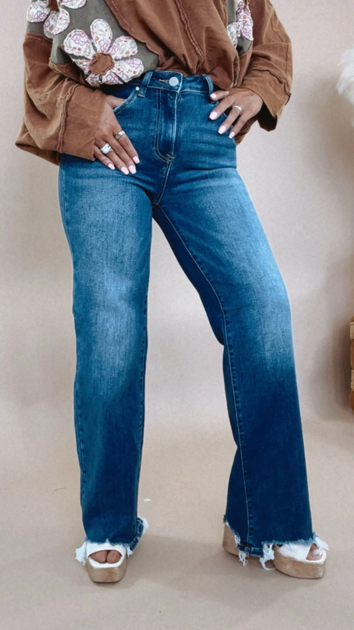 Blake Wide Leg Denim Jeans Dark, RISEN