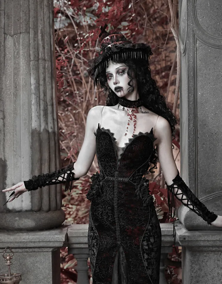 [Blood Supply] Scarlet Romance Gothic Velvet Mermaid Maxi Dress Gown