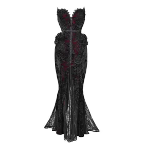 [Blood Supply] Scarlet Romance Gothic Velvet Mermaid Maxi Dress Gown