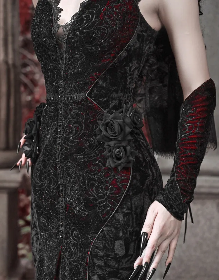 [Blood Supply] Scarlet Romance Gothic Velvet Mermaid Maxi Dress Gown