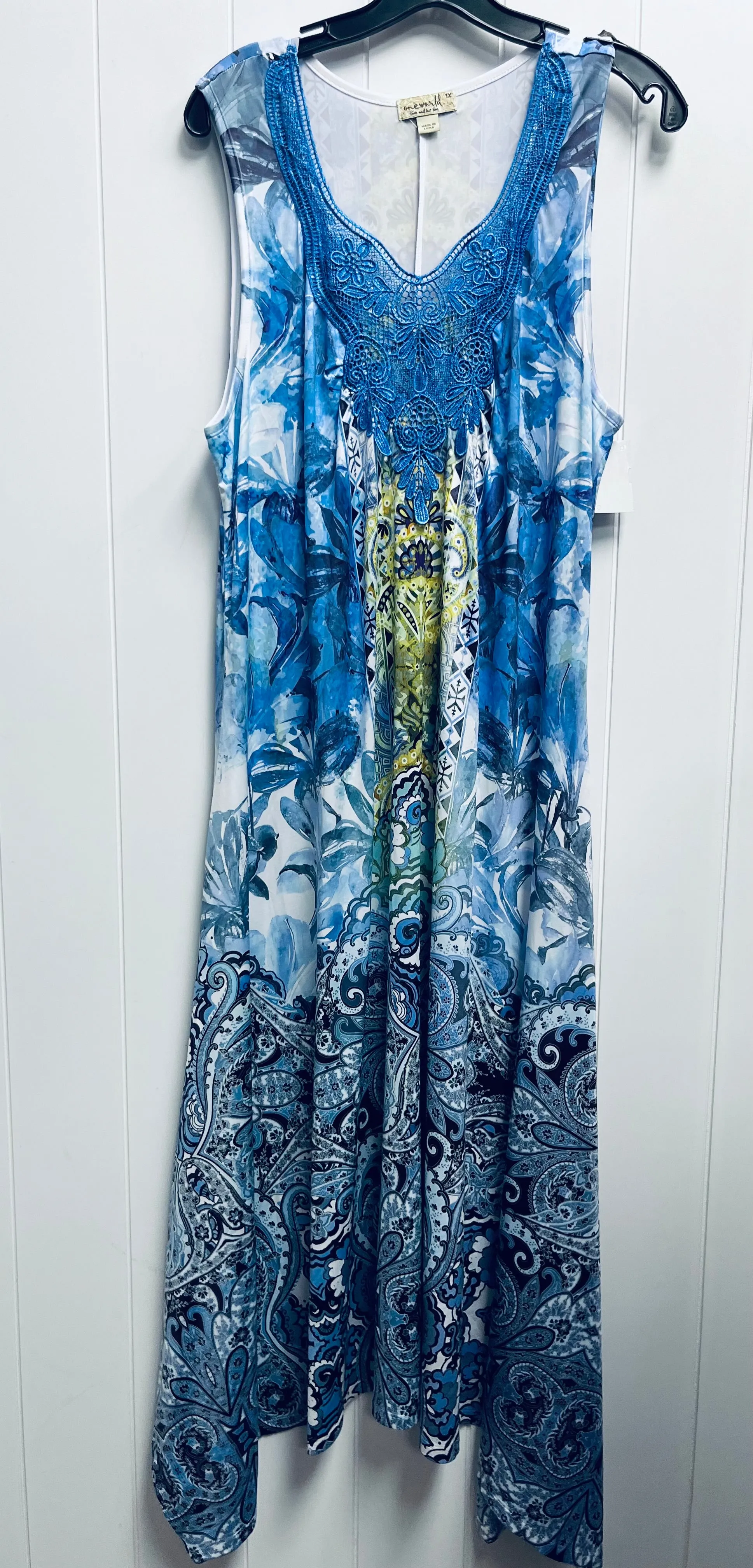 Blue & Green Dress Casual Maxi One World, Size 1x