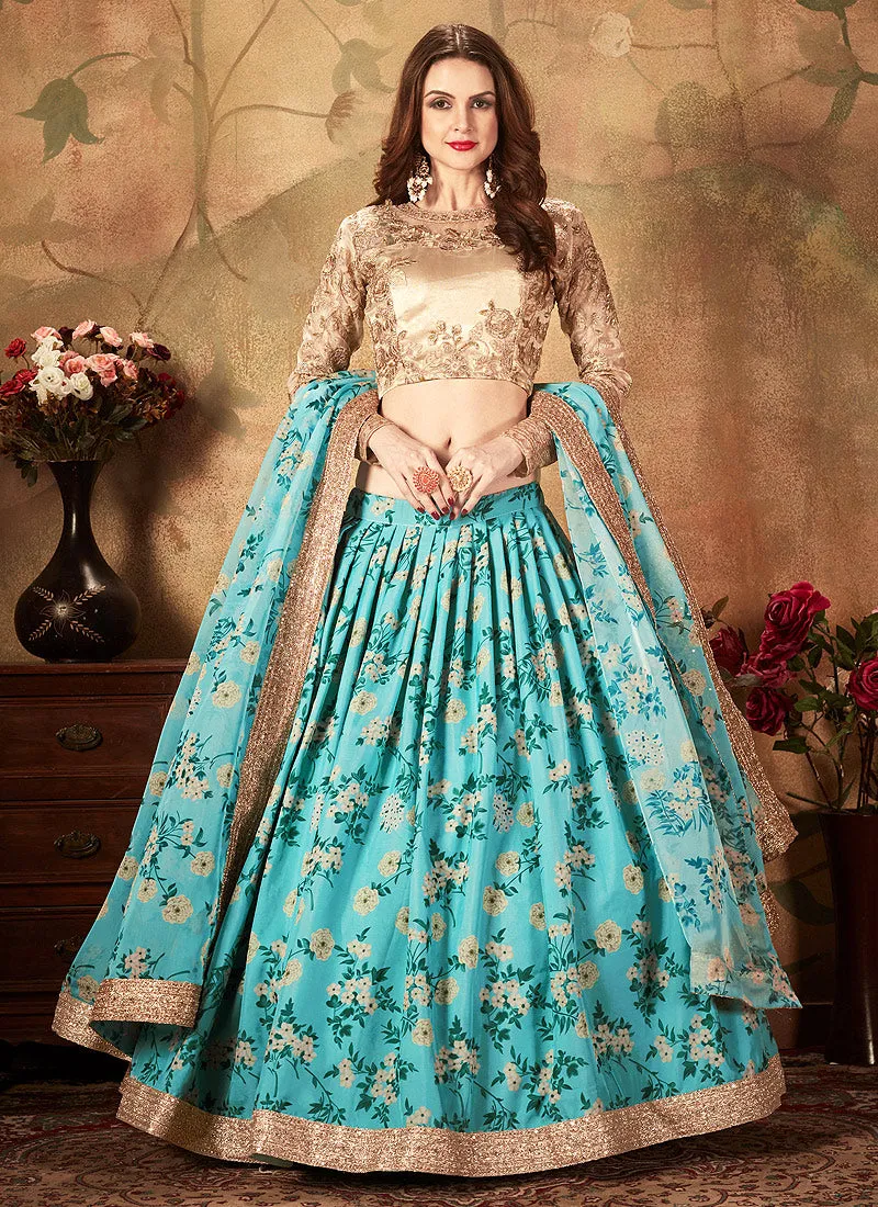 Blue And Beige Designer Lehenga Choli