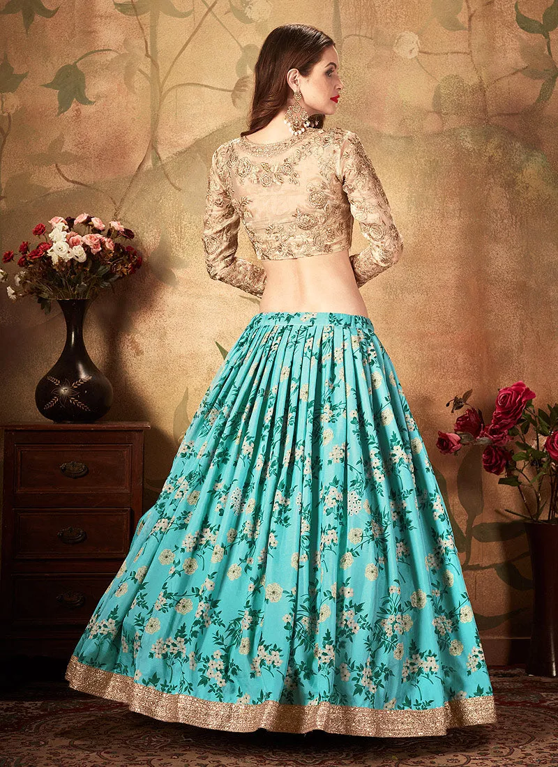 Blue And Beige Designer Lehenga Choli