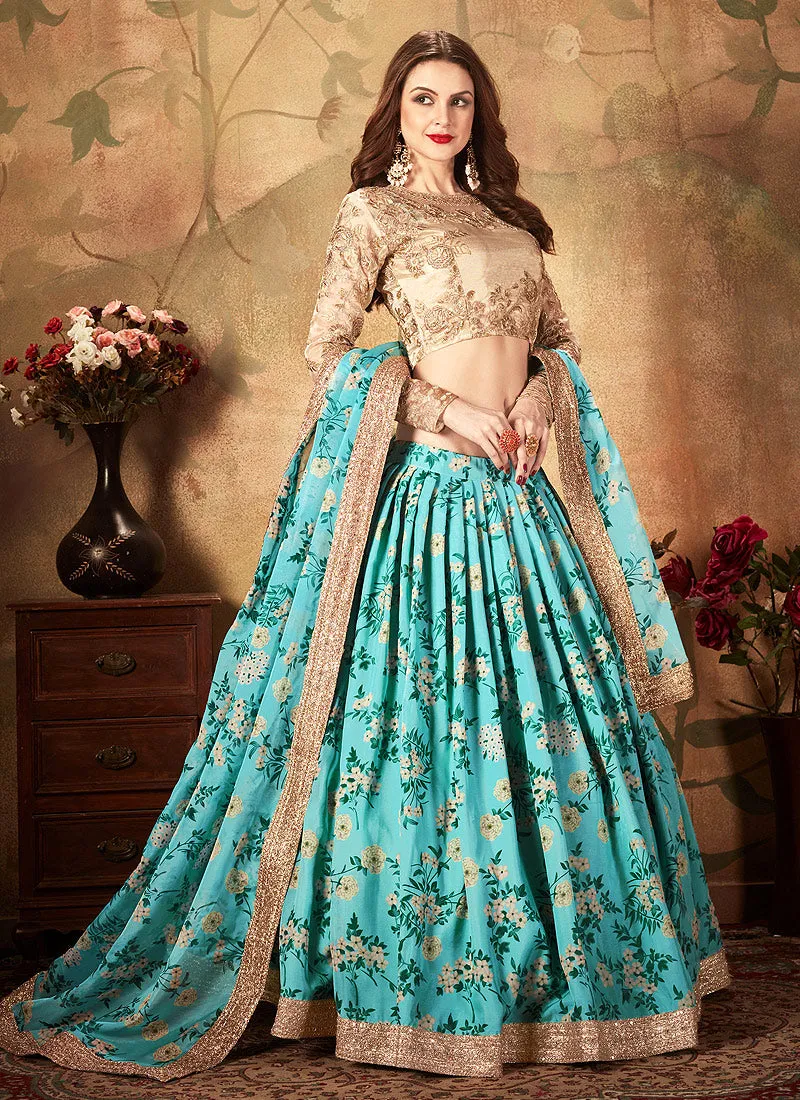 Blue And Beige Designer Lehenga Choli