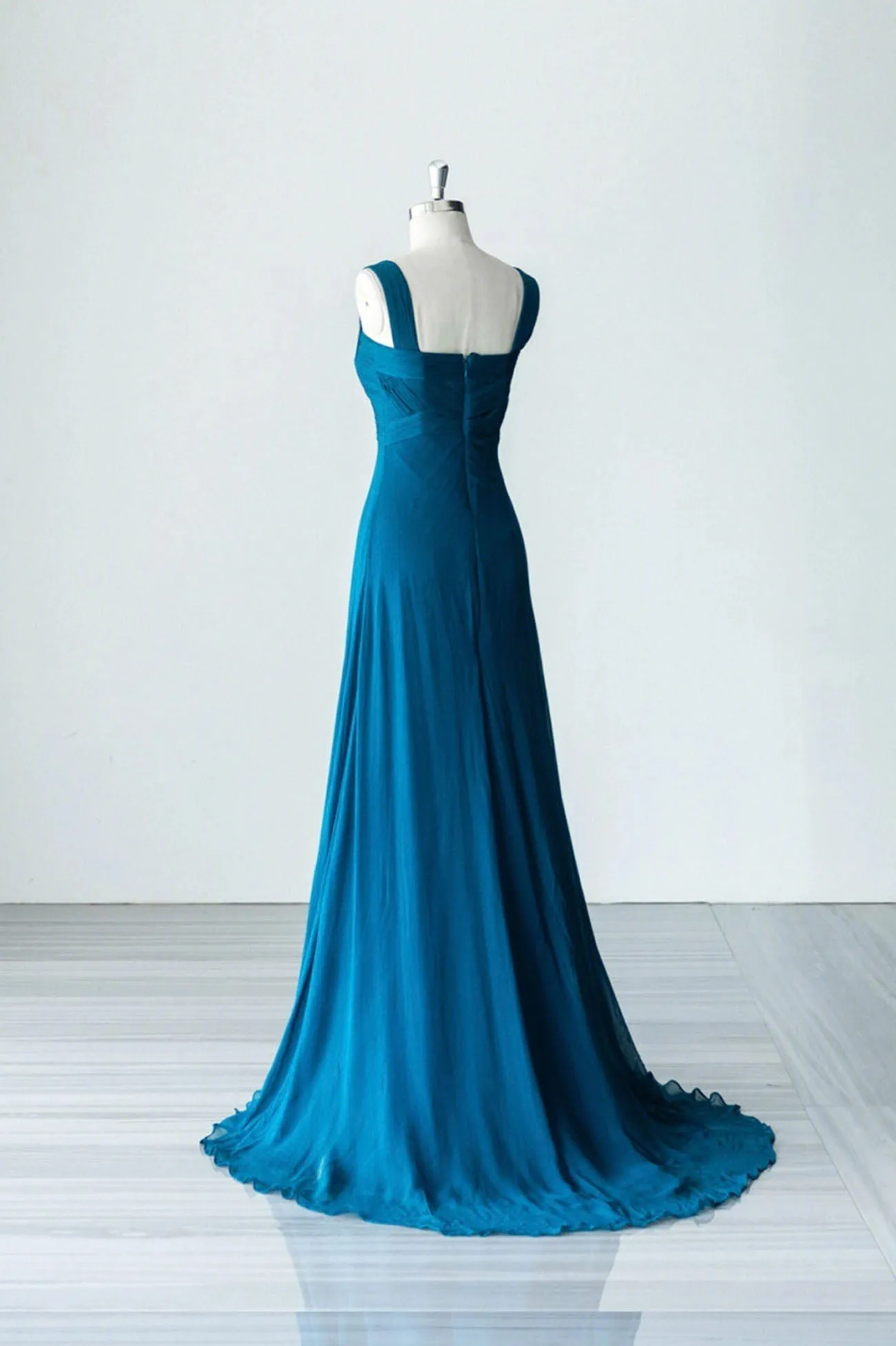 Blue Chiffon Long A-Line Prom Dress, A-Line Evening Dress Party Dress