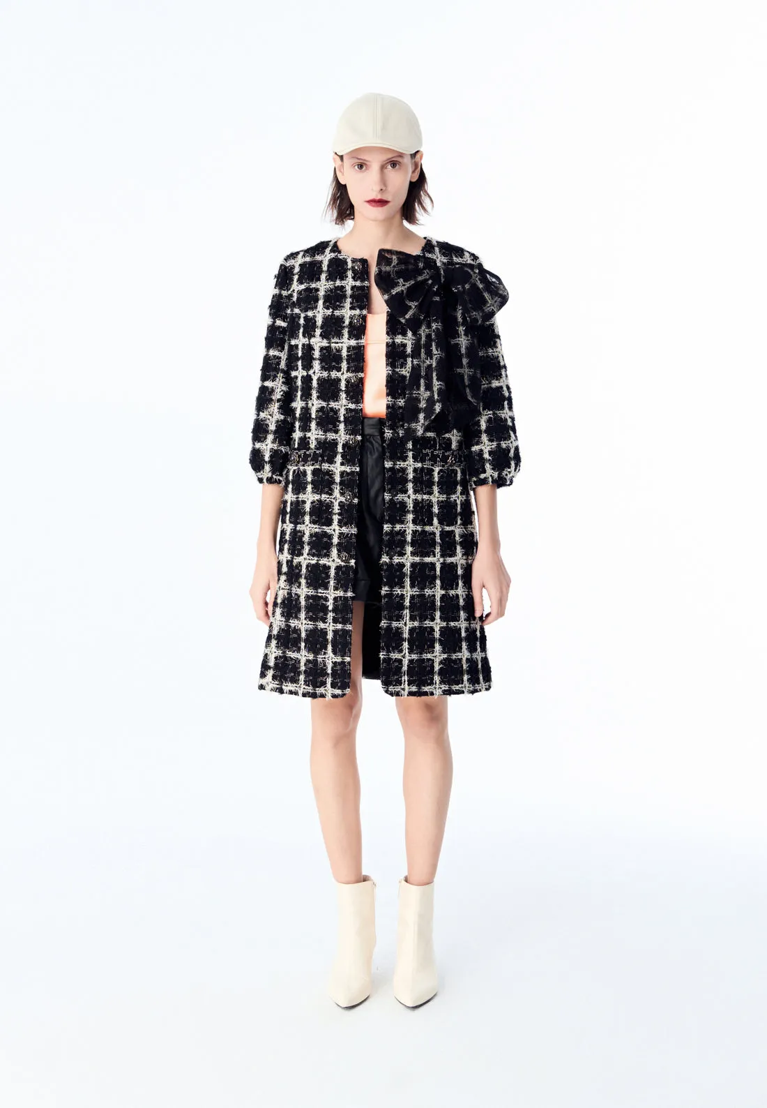 Bow Lurex Tweed & Mesh Coat Dress