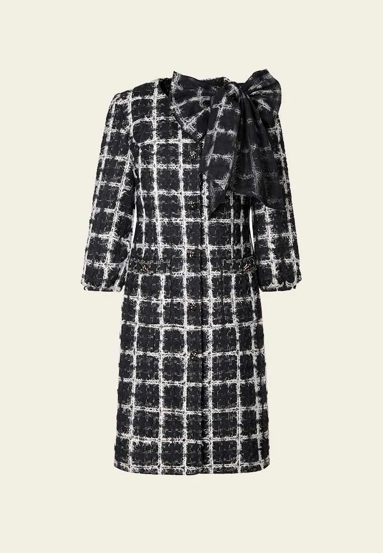 Bow Lurex Tweed & Mesh Coat Dress