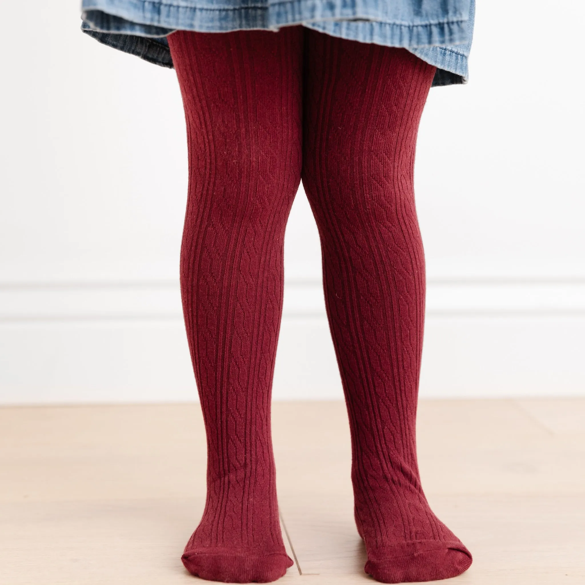 Burgundy Cable Knit Tights