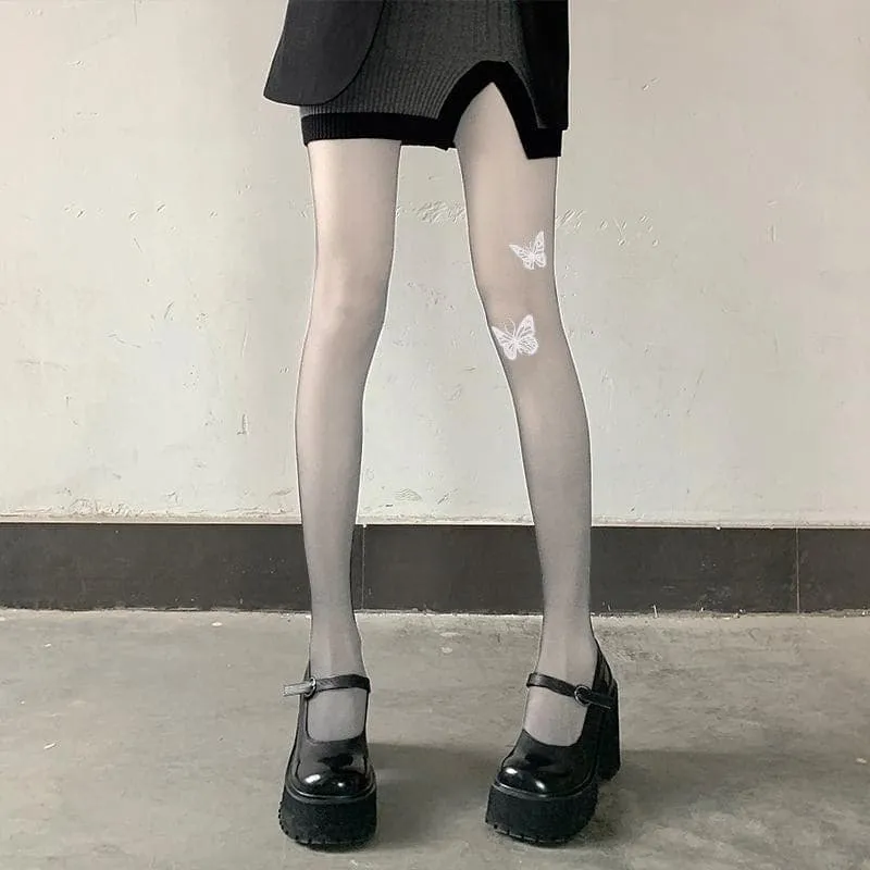 Butterfly print sheer mesh solid tights