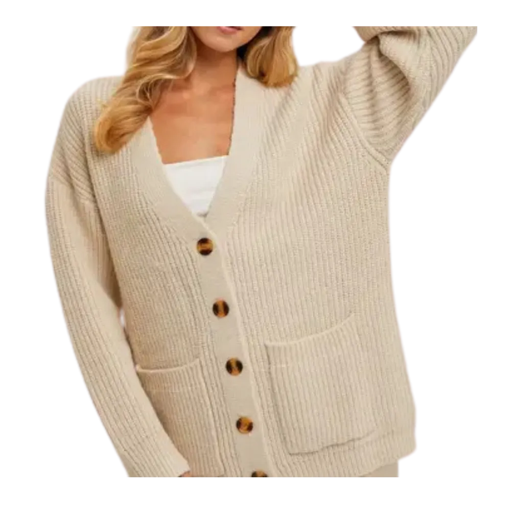 Button Down Ribbed Knit Sweater Cardigan