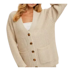 Button Down Ribbed Knit Sweater Cardigan