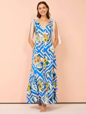 By Nicola Adoncia Tie Shoulder Maxi Dress In Azure Floral Size 10