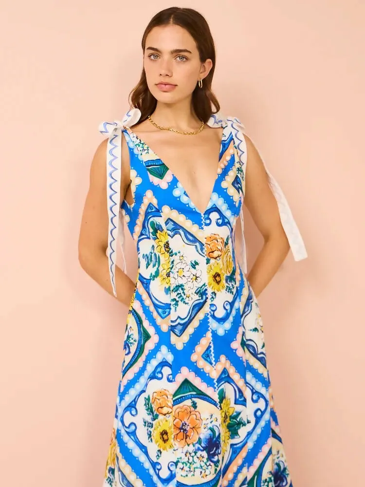 By Nicola Adoncia Tie Shoulder Maxi Dress In Azure Floral Size 10