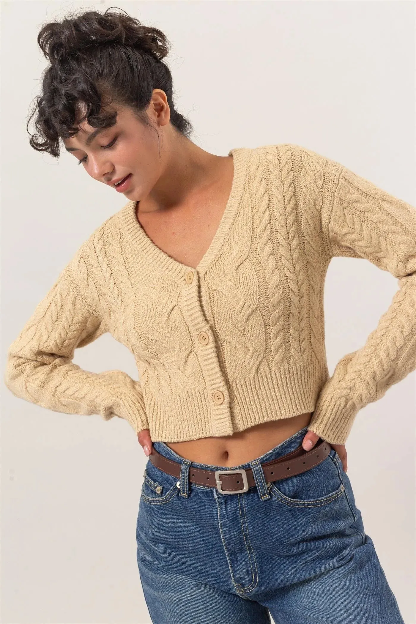 CABLE KNIT CARDIGAN SWEATER