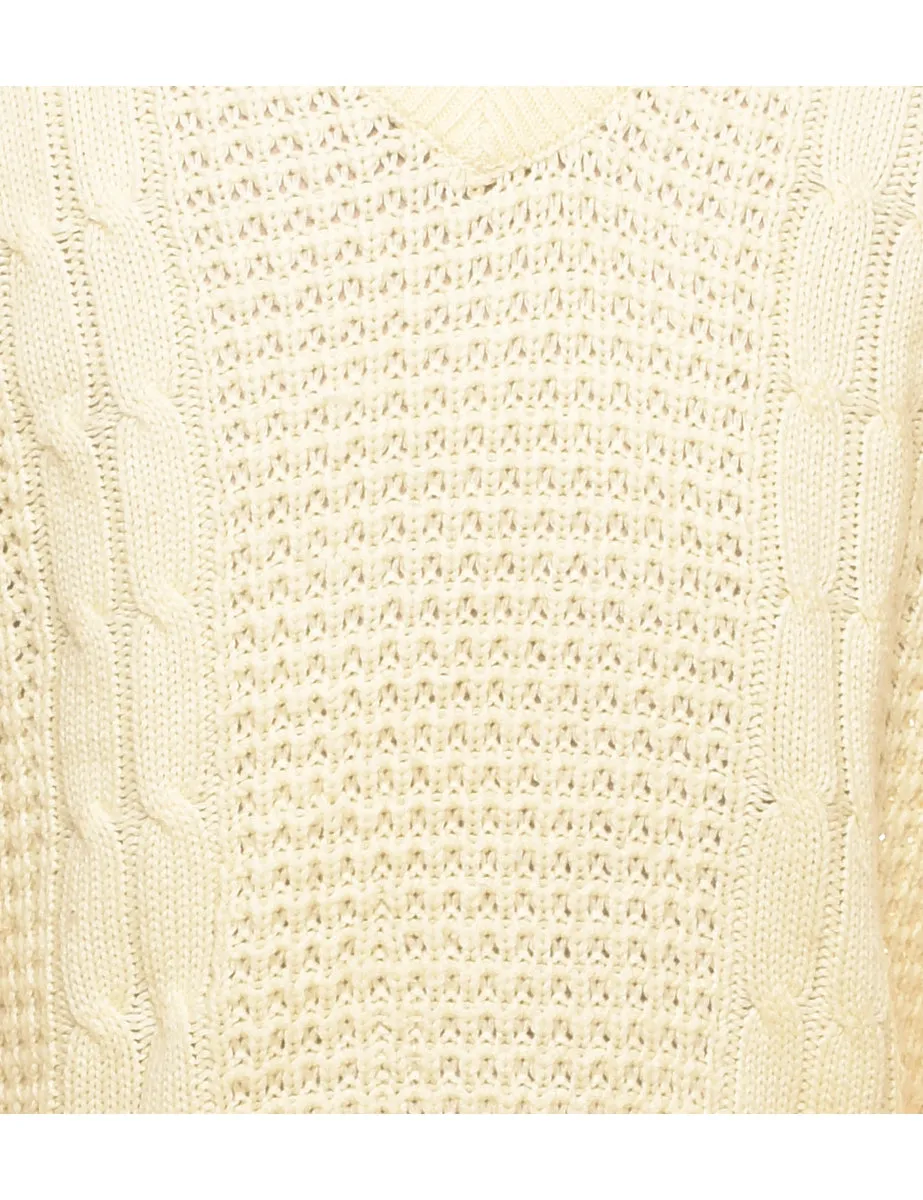 Cable Knit Off White Jumper - M