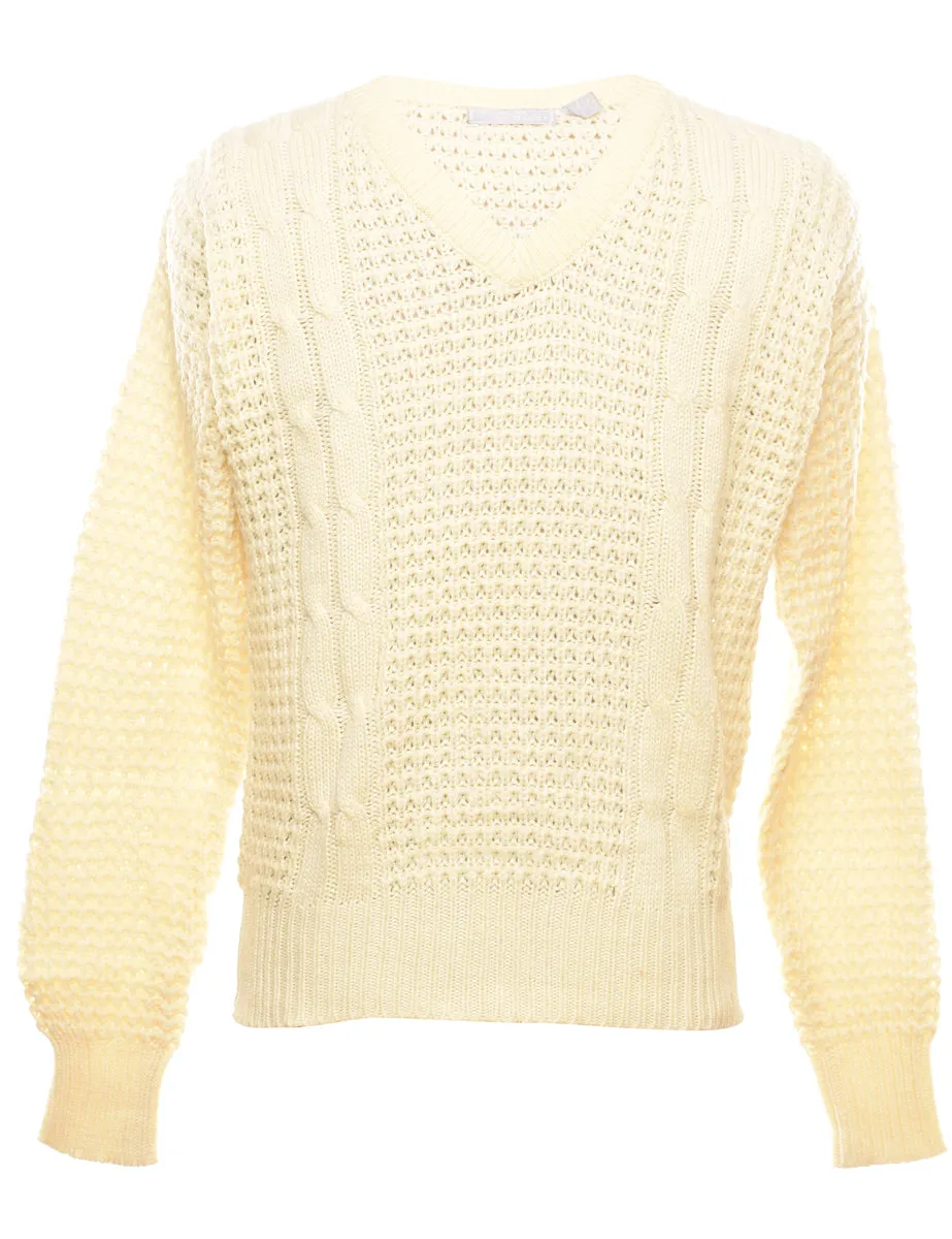 Cable Knit Off White Jumper - M