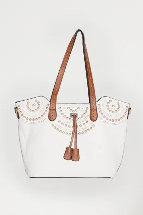 Carson Tote Bag & Clutch  - White