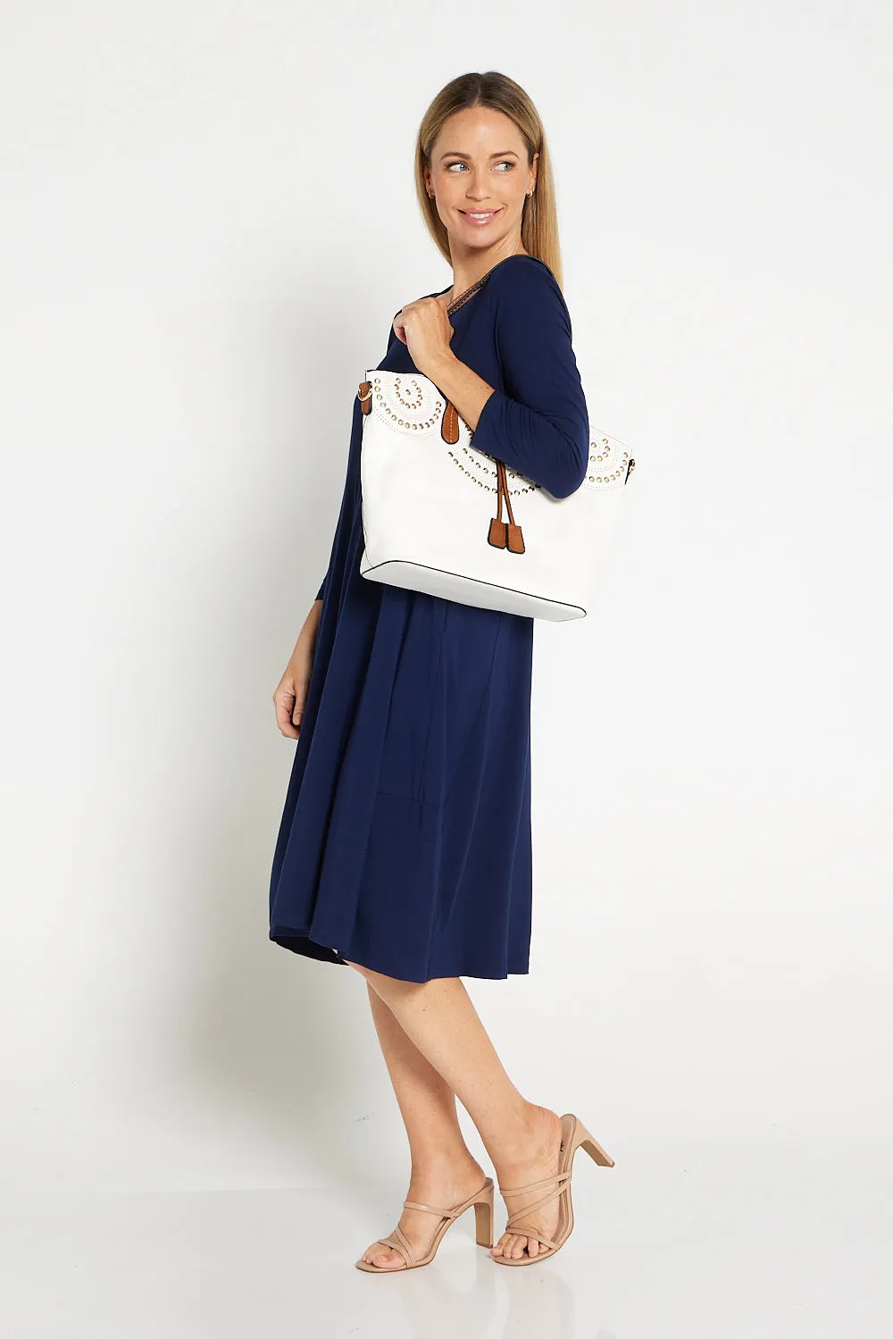 Carson Tote Bag & Clutch  - White