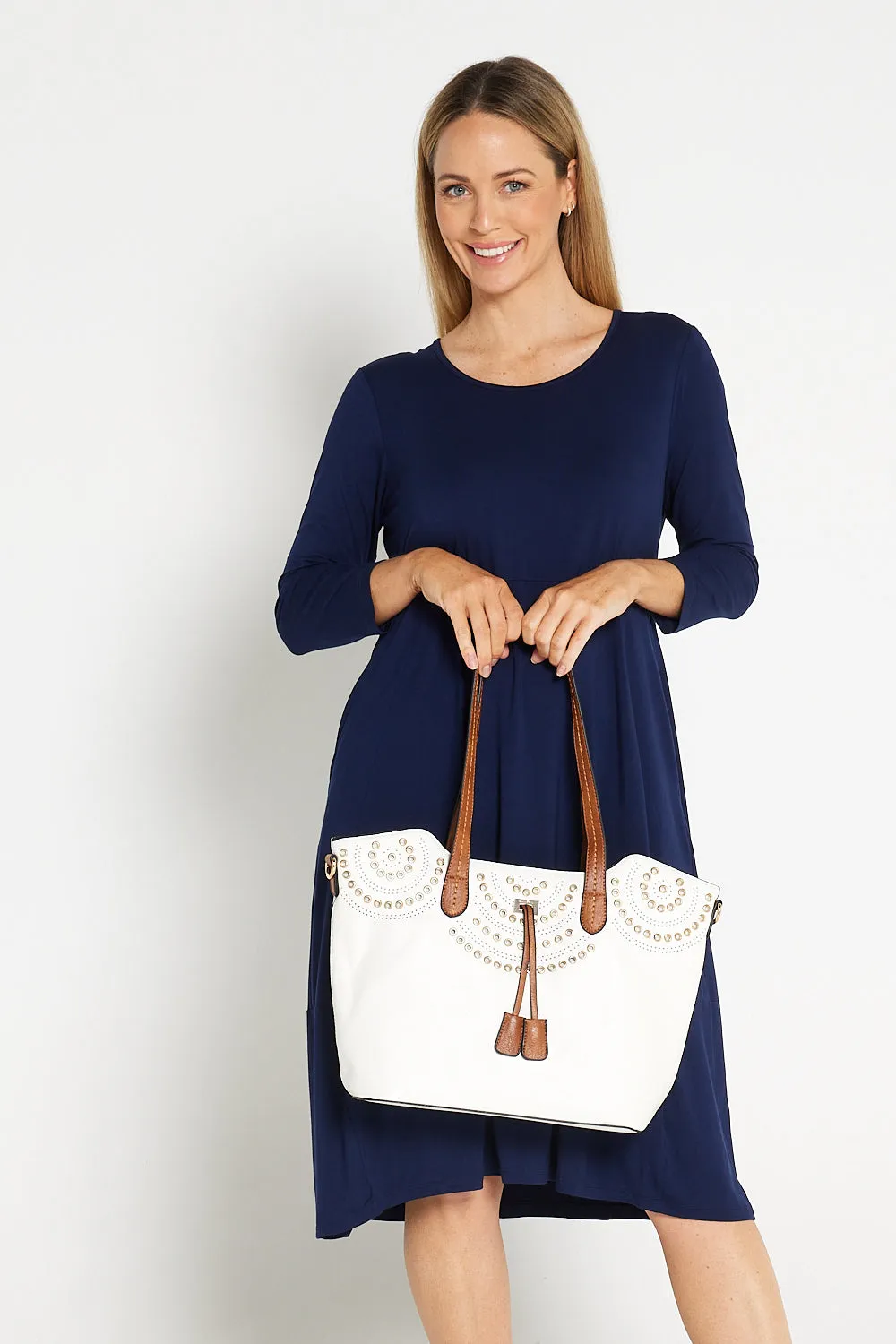 Carson Tote Bag & Clutch  - White